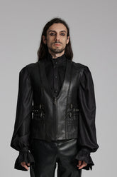 Black V Collar Sleeveless Buckle-up Zip Men's Gothic Vest